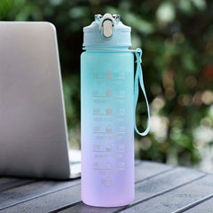 Ombre Motivational Water Bottle with Straw & Stickers, Leakproof