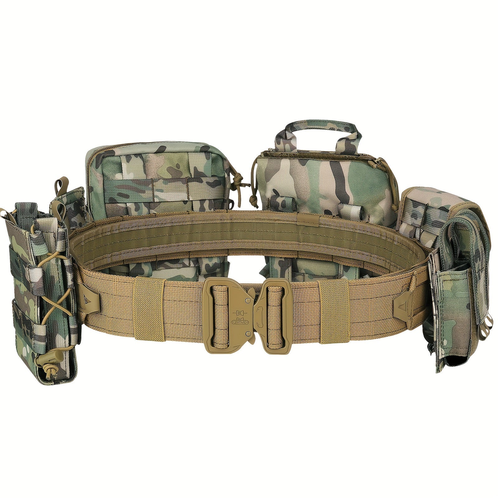 8pcs Molle Battle Belt Utility Belt w/ Pouches, Quick Release Trigger