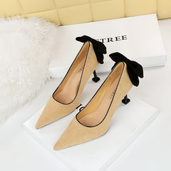 Women's Stiletto Heels Back Bowknot Pointed Toe Slip On Pumps