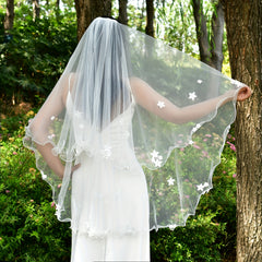 Floral Bridal Veil Double Layer Sheer Nylon Garden Wedding Romantic Accessory