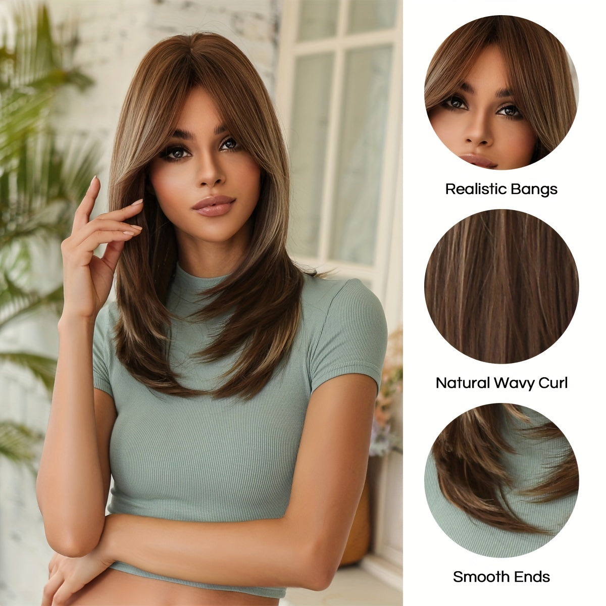 Layered Long Straight Bob Cut Synthetic Wig With Bangs