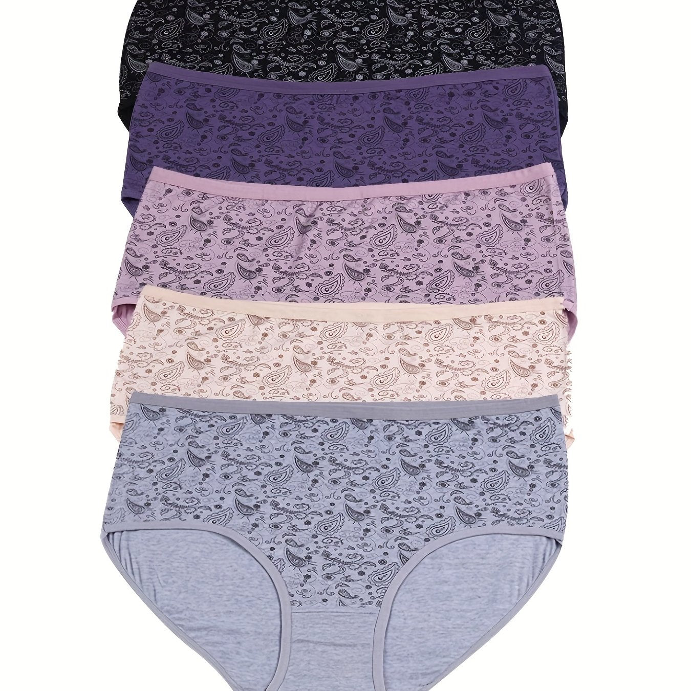 5-Piece Women's Plus Size Paisley Print Panty Set