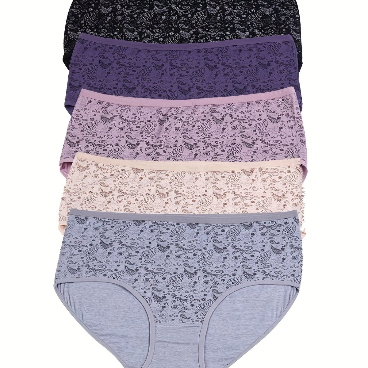 5-Piece Women's Plus Size Paisley Print Panty Set