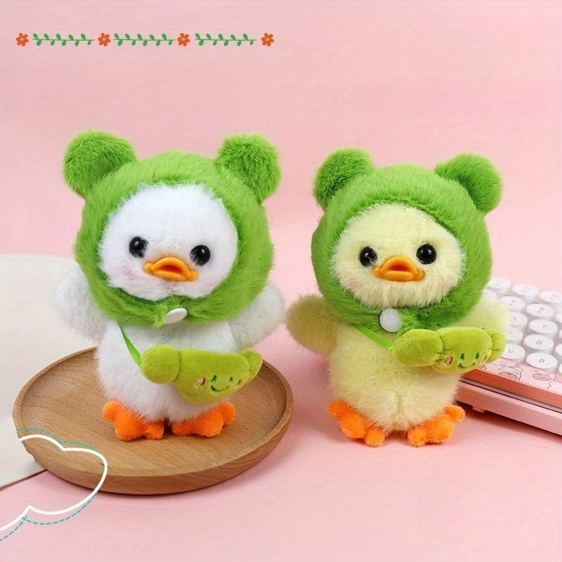 2pcs Plush Duckling Keychains Soft Stuffed Toys Green Hoods Orange Feet Beaks