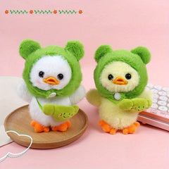 2pcs Plush Duckling Keychains Soft Stuffed Toys Green Hoods Orange Feet Beaks