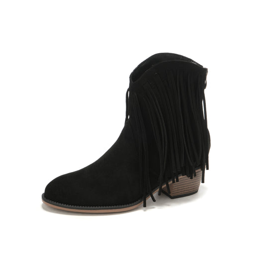 Women's Tassel Chunky Heel Ankle Boots Comfortable Outdoor Shoes