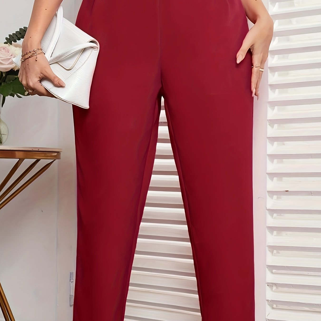  Chain Decor High Rise Tapered Leg Trousers
