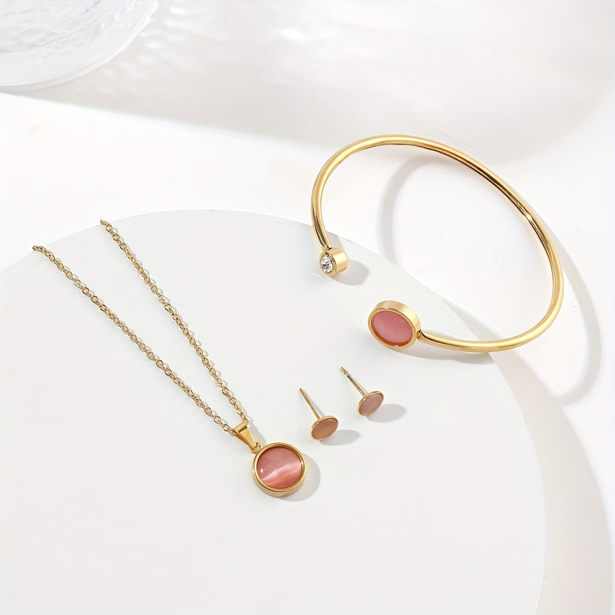 Stainless Steel Jewelry Set Pendant Necklace Stud Earrings Bracelet