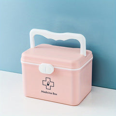 Pink Grid Medicine Basket Storage Box for Home Dorm