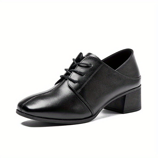 Women's Block Heel Loafers Lace Up Square Toe High Heels British Style Shoes