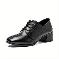 Women's Block Heel Loafers Lace Up Square Toe High Heels British Style Shoes