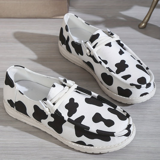 Women's Cow Pattern Canvas Shoes Casual Lace Up Outdoor Sneakers