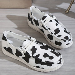 Women's Cow Pattern Canvas Shoes Casual Lace Up Outdoor Sneakers