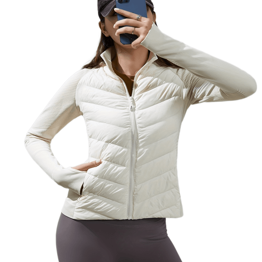 Thumb Hole Puffer Jacket Winter Hiking Skiing Crop Warm Jacket