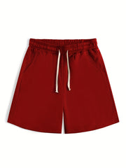 Classic Comfy Men's Shorts Solid Color Elastic Waist Drawstring Summer