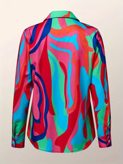  Blouse Women's Plus Contrast Button Up Long Sleeve