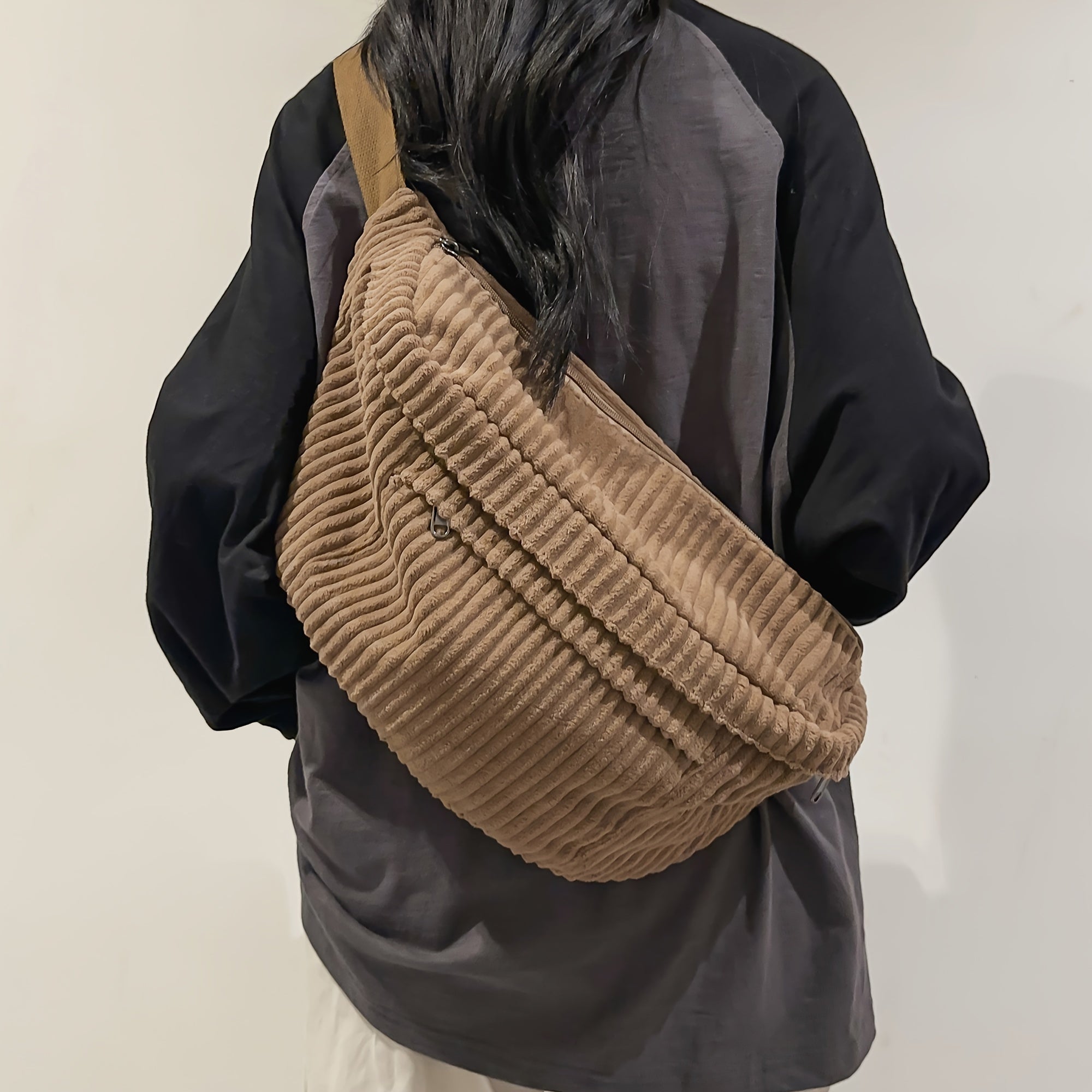 Large Capacity Corduroy Chest Bag Solid Waist Bag