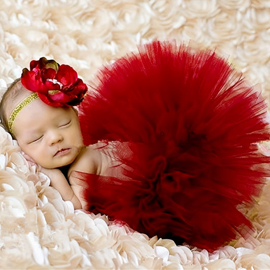 Newborn Wine Red Skirt Photo Costume Rabbit Puffy Skirt