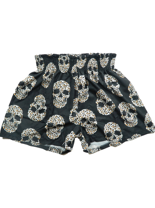 Leopard Skull Print Smocked Waist Shorts Casual Shorts