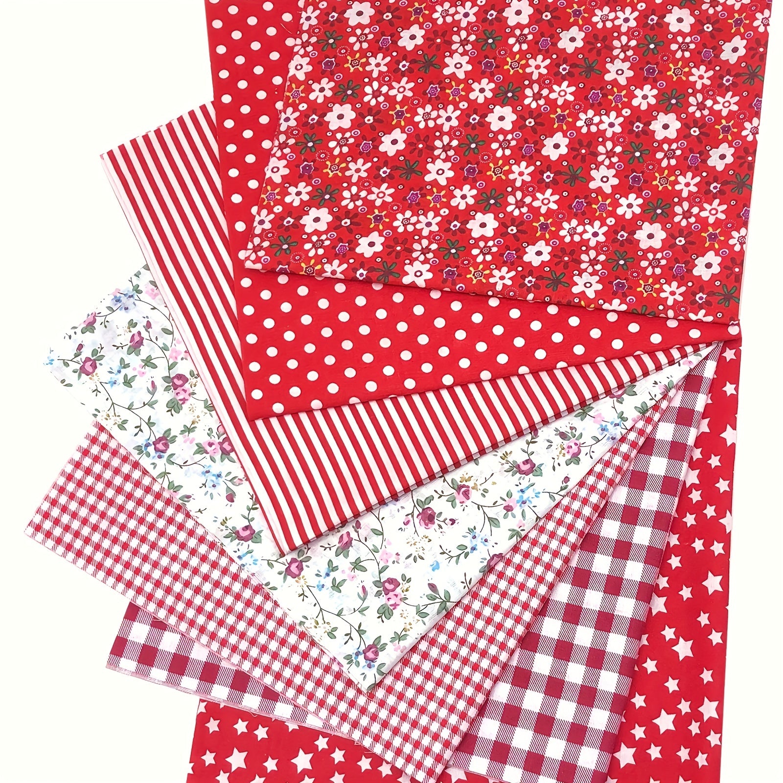 7pcs Red Floral Print Cotton Fat Quarters Sewing Quilting DIY