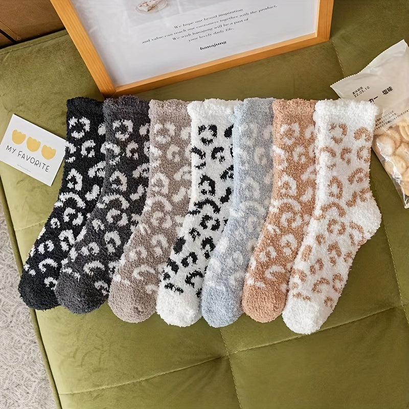 Leopard Fuzzy Socks Comfy Warm Tube Stockings
