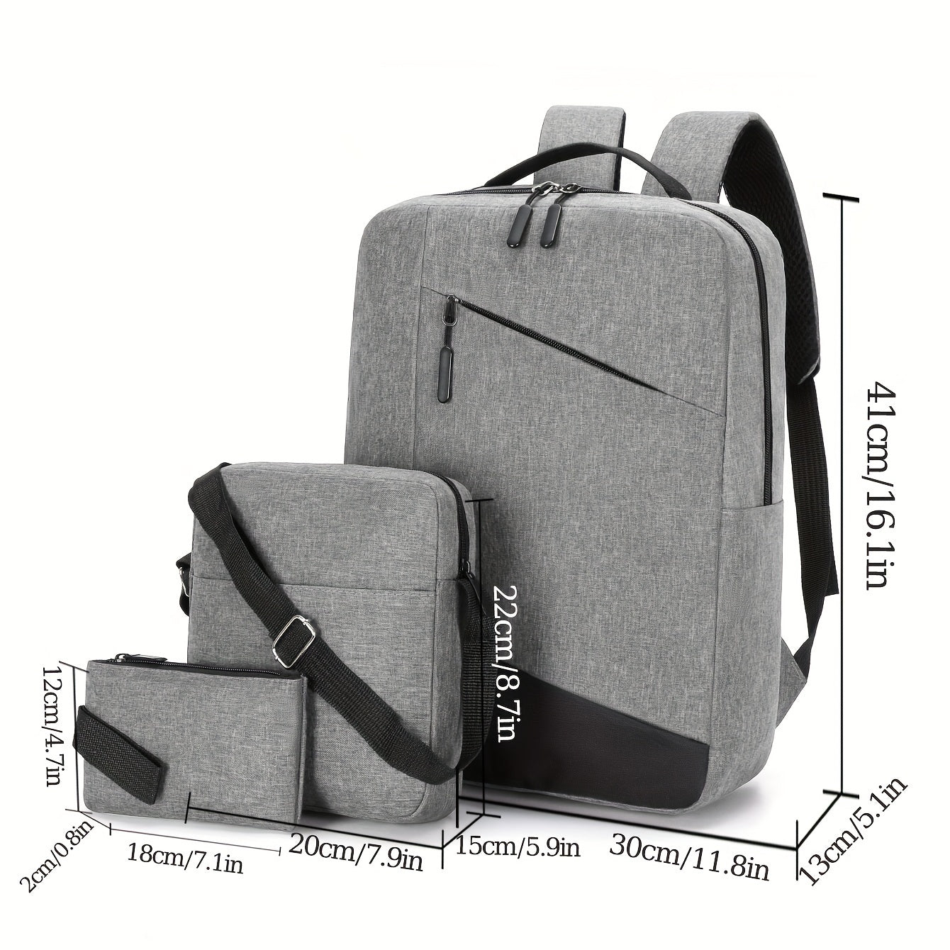 Men's 3pc Backpack Crossbody Bag Set with USB Interface