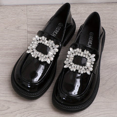 Women's Rhinestone Loafers Slip On Shoes British Style