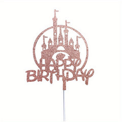 Golden Glitter Castle Birthday Cake Topper