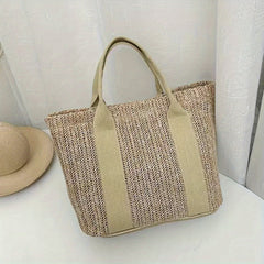 Boho Straw Tote Bag for Women - Summer Beach Travel Shoulder Bag
