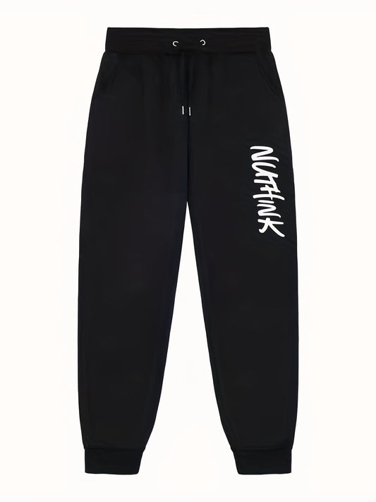 Men's Letter Print Joggers with Pockets Stretch Waist Casual Pants