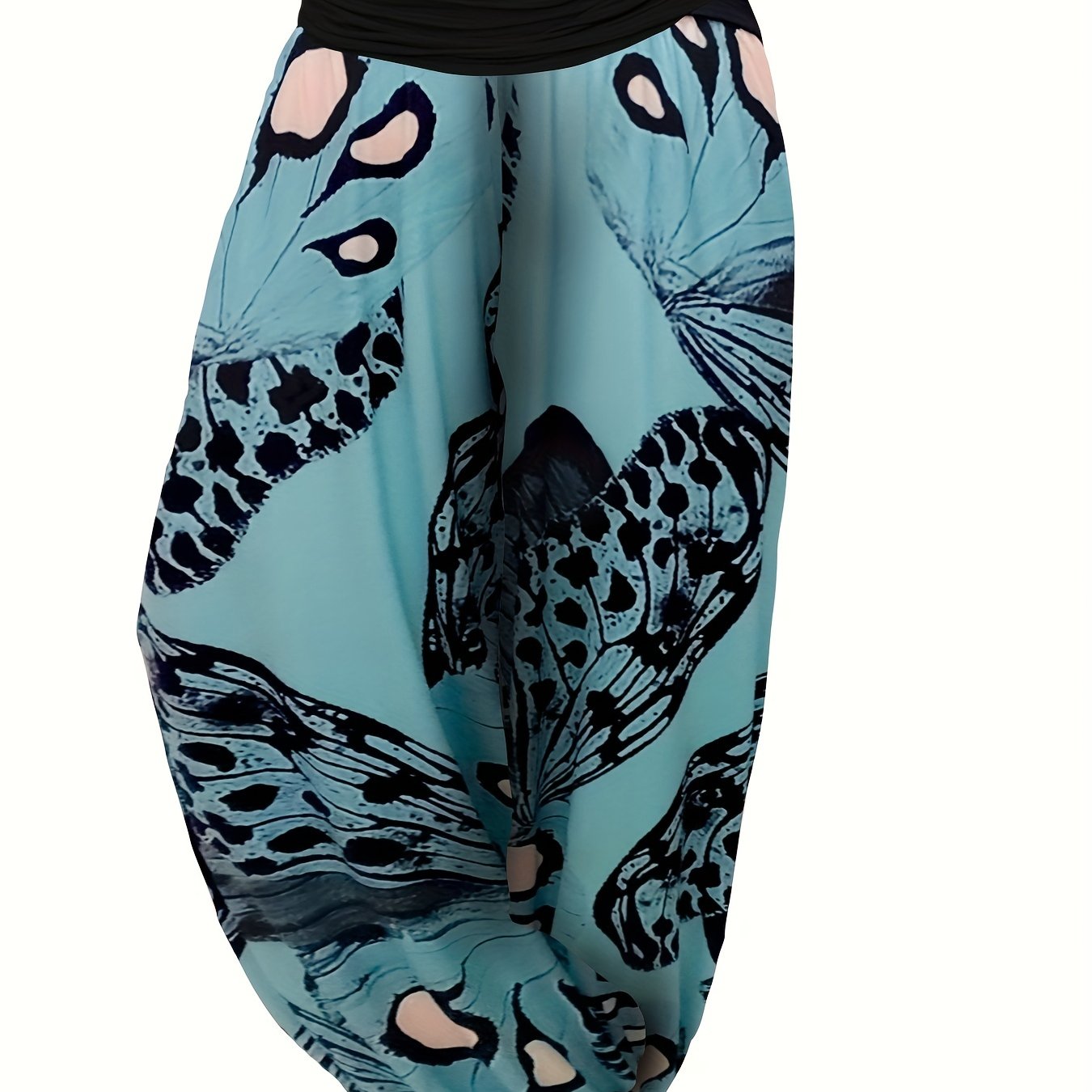  Butterfly Print Ruched High Rise Jogger Trousers