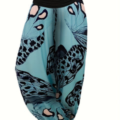  Butterfly Print Ruched High Rise Jogger Trousers