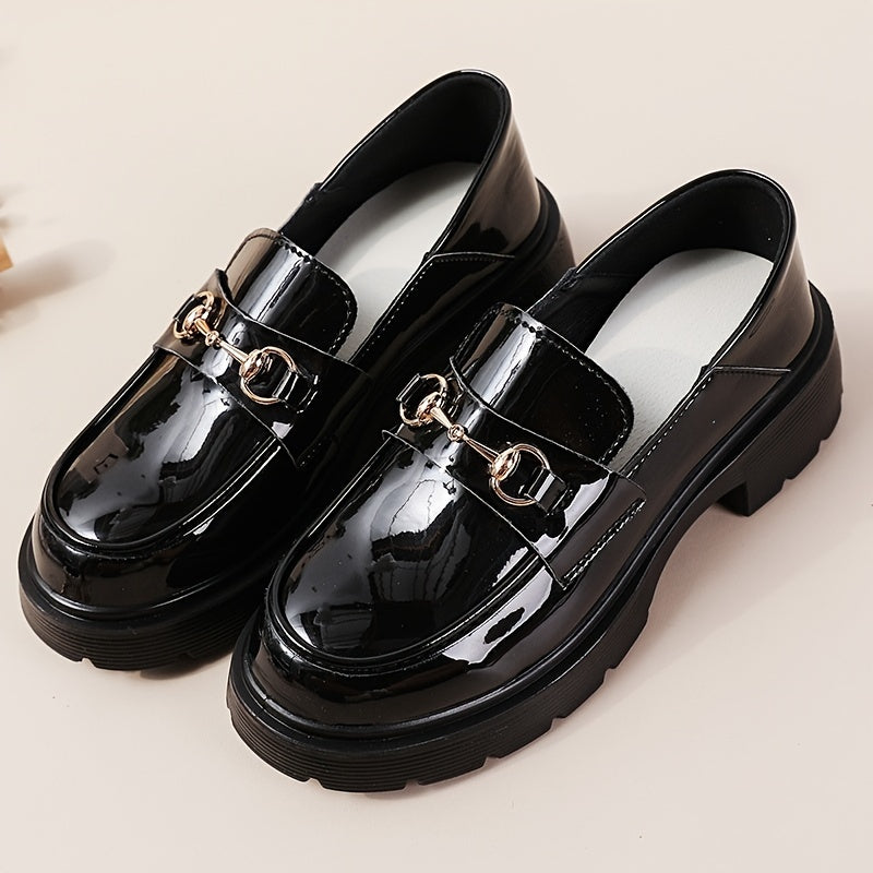 Women's Platform Loafers Slip On PU Leather Shoes