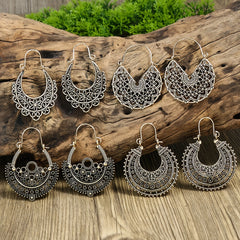 Vintage Ancient Silver U Shaped Earrings Women's Boho Hollow Dangle Earrings