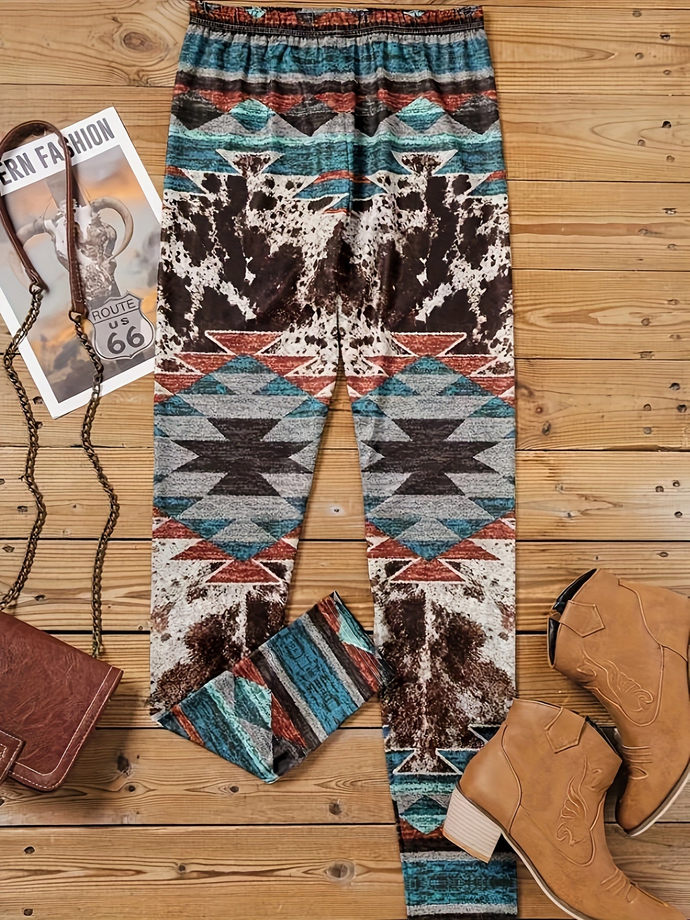  Boho Leggings Women's Plus Geometric Print Skinny Leggings
