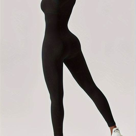 Women Yoga Bodysuit Round Neck Long Sleeve Sport Jumpsuit