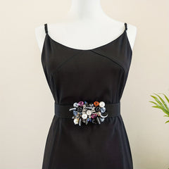 Rhinestone Faux Pearl Waist Belt Elastic Girdle Women Punk Dress Waistband