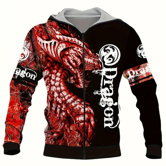 Daragon 3D Print Men's Zipper Hooded Jacket Casual