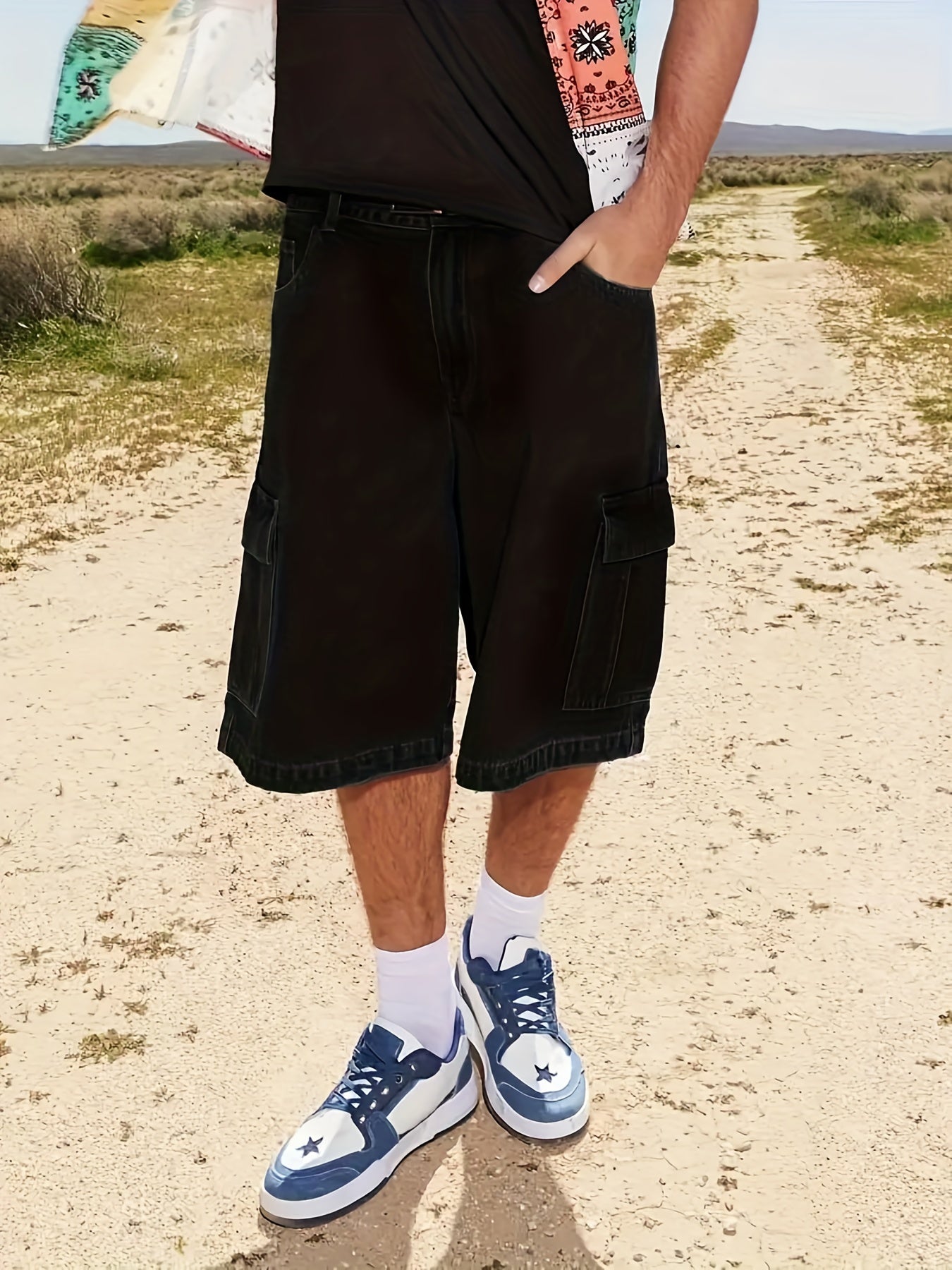 Men's Loose Fit Denim Shorts with Pockets