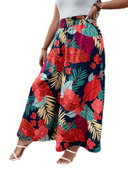  Tropical Print Wide Leg Trousers