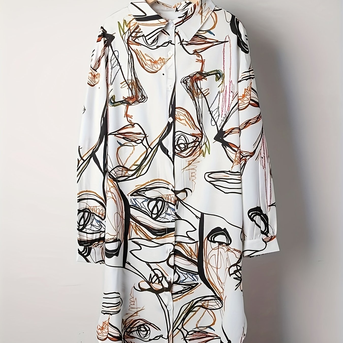  Women's Graffiti Figure Print Long Sleeve Dress