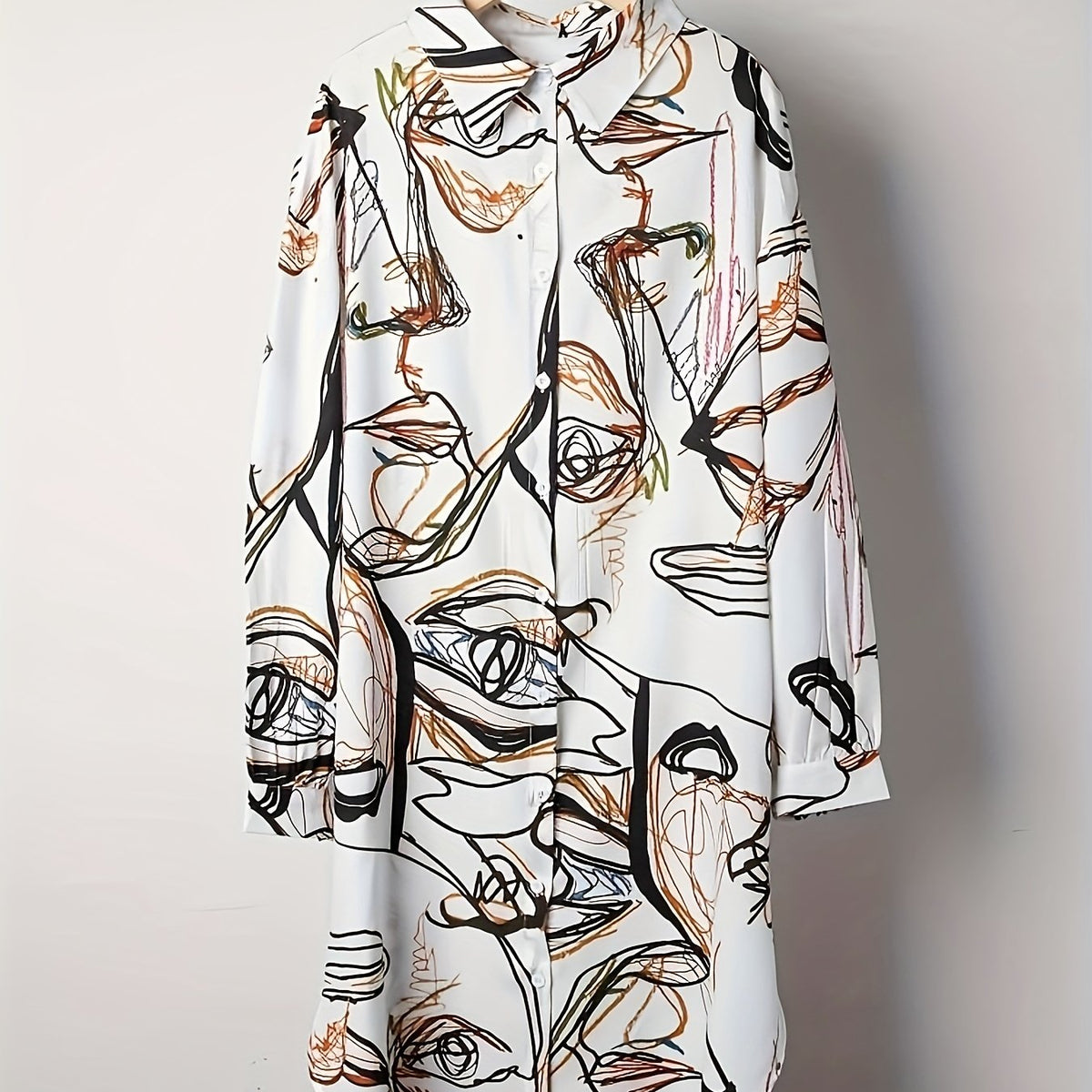  Women's Graffiti Figure Print Long Sleeve Dress