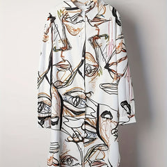  Women's Graffiti Figure Print Long Sleeve Dress