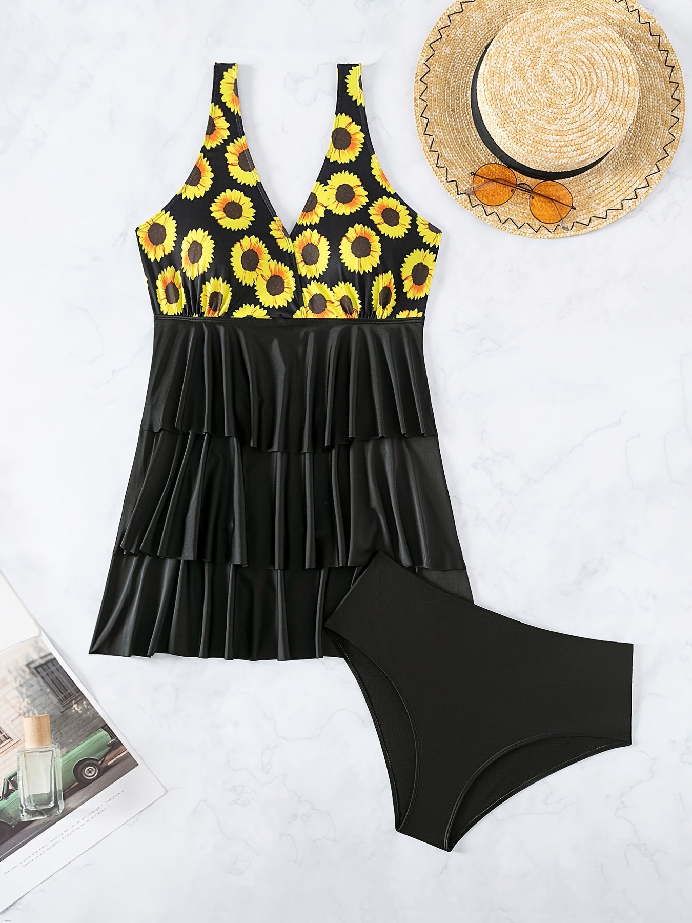  Sunflower Print Swimsuit Set Women's 2 Piece