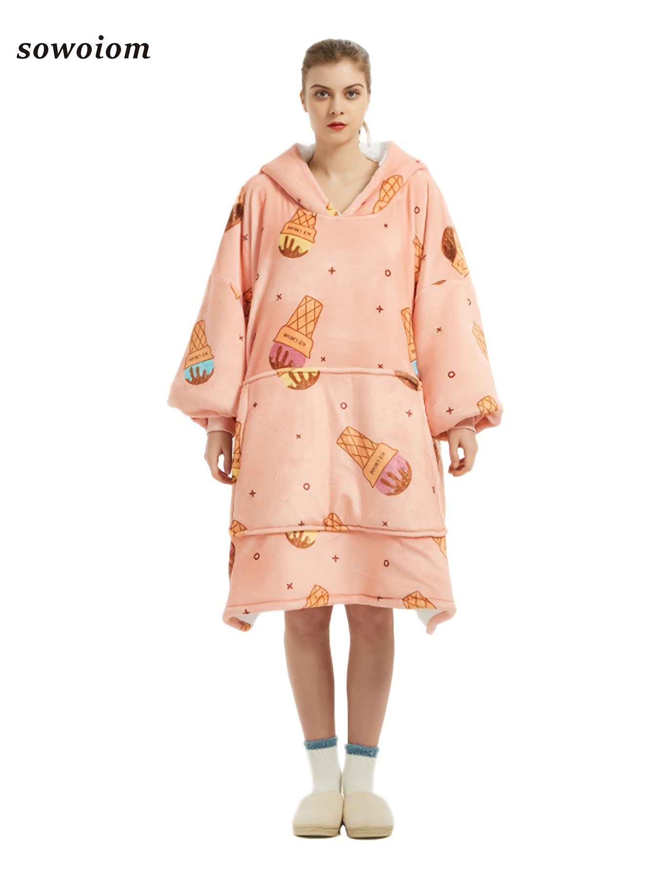  Ice Cream Print Fleece Nightgown