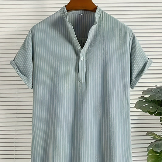 Stripe Print Men s Casual Short Sleeve Shirt For Summer Vacation