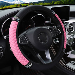 Car PU Leather Steering Wheel Cover with Artificial Diamonds