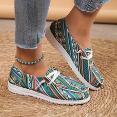 Women's Geometric Pattern Flat Sneakers Low Top Loafers Canvas Shoes