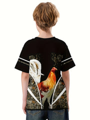 Chicken 3D Print Boys Summer T-shirt Lightweight Round Neck Short Sleeve