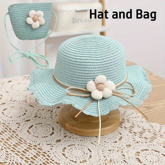 Ruffled Straw Hat & Crossbody Bag Set Girls Accessories